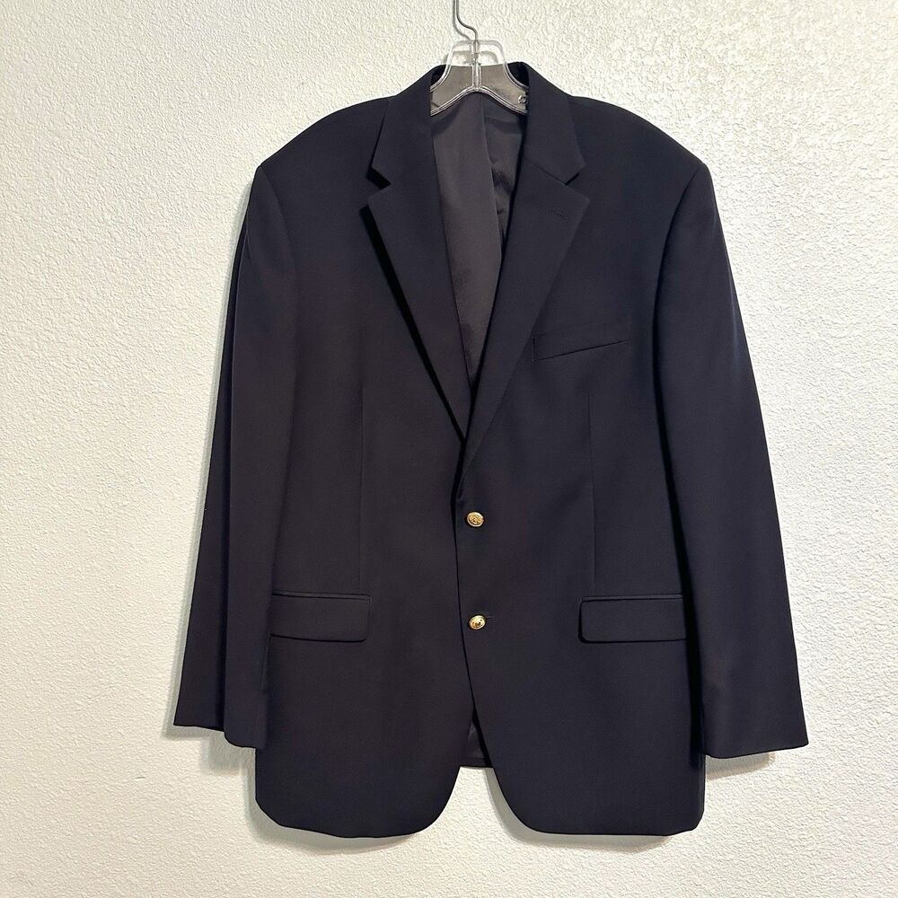 Lauren RALPH LAUREN Navy Blue Gold Button Sport Coat Suit Blazer 42R Wool